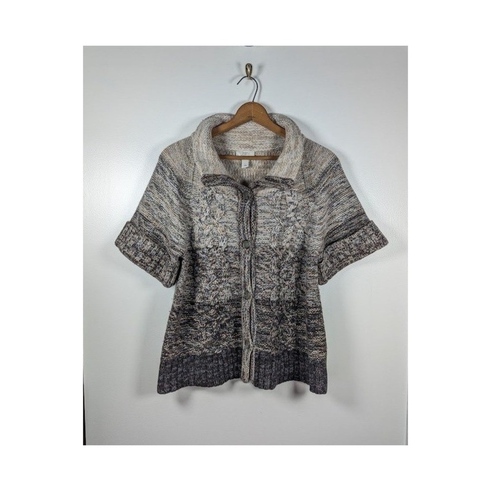 Ann Taylor LOFT Sweater‎ Cardigan Women's Large Wool Blend Cable Knit Fisherman